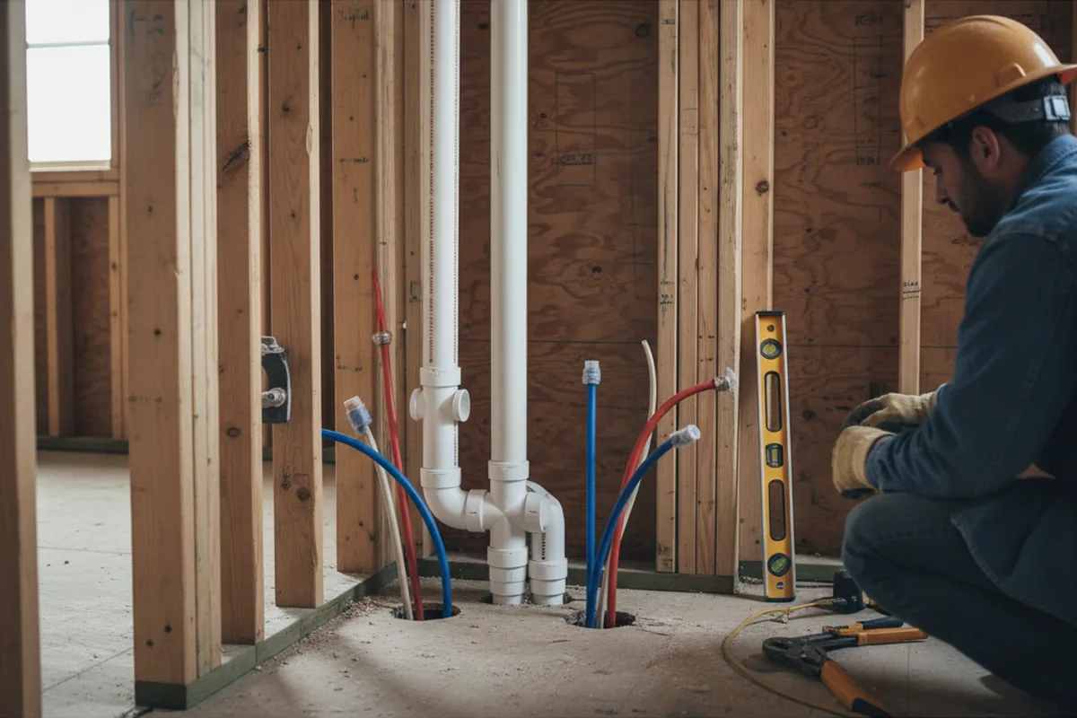 Drain and supply rough-in during Leak Detection in Paxton